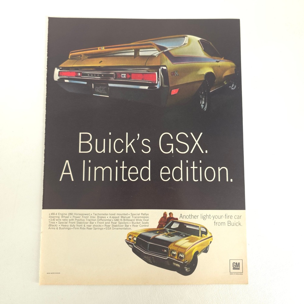 Vintage 1970 Buick GSX Limited Edition Original Print Ad Hot Rod Collector